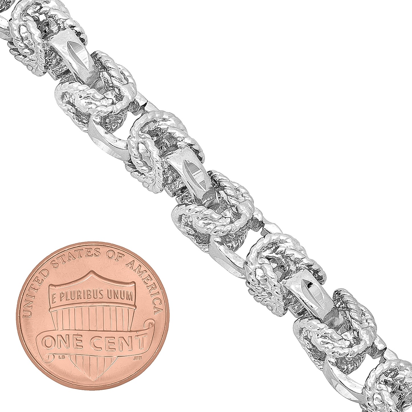 8mm Textured Rhodium Plated Puffed Puffed Byzantine Chain Necklace