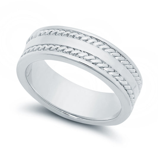Standard Fit Rhodium Plated Braided Wedding Band Ring + Microfiber (SKU: RL-WB32)