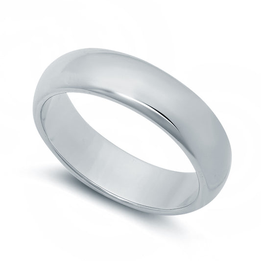 5.5mm Rhodium Plated  Half Round Classic Wedding Band Ring + Jewelry Cloth & Pouch (SKU: RL-WB7)