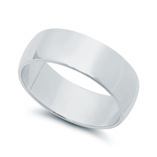 7mm Rhodium Plated Half Round Domed Heavy Plated Wedding Band Ring (SKU: RL-WB8)