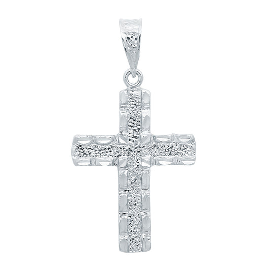 Dappled Rhodium Plated 35.5mm x 46mm Open-End Bordered Cross Pendant