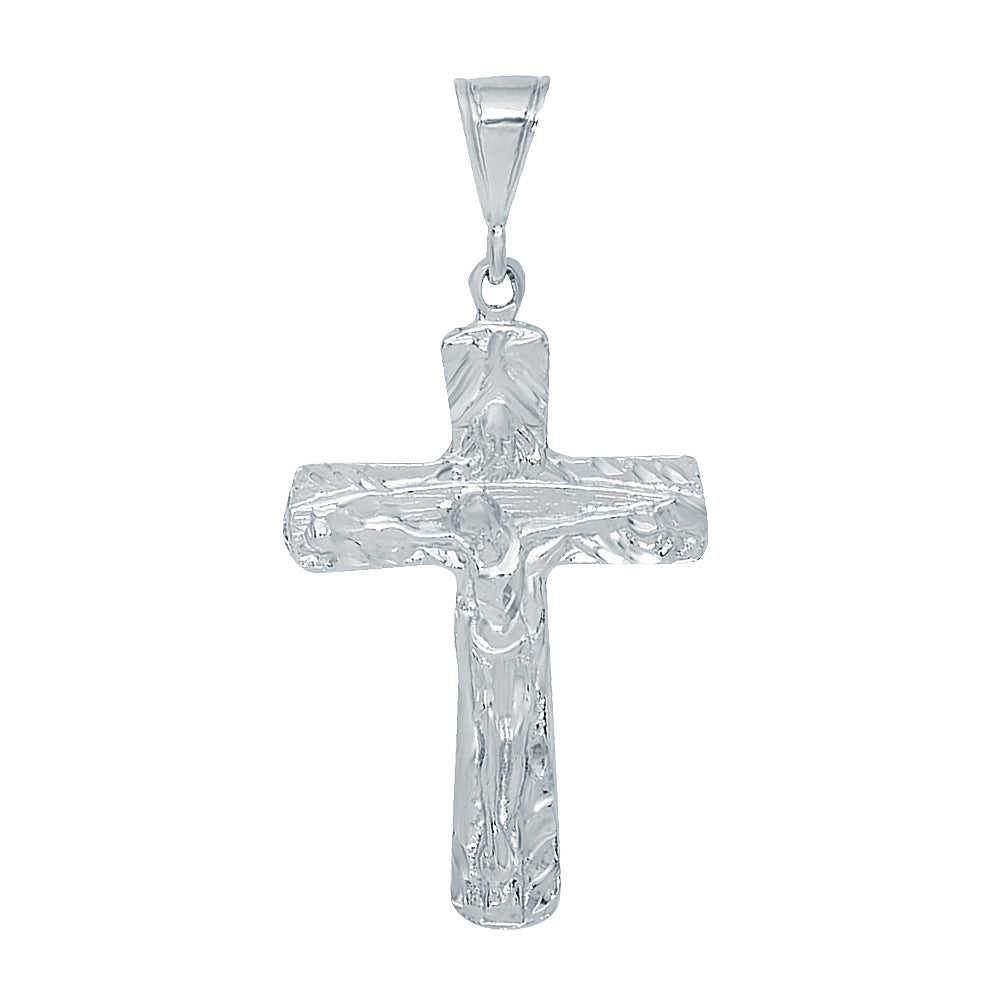 Rhodium Plated 44mm x 6.8 cm Diamond-Cut Resurrection Crucifix Pendant + Jewelry Polishing Cloth (SKU: RL-XLG11)