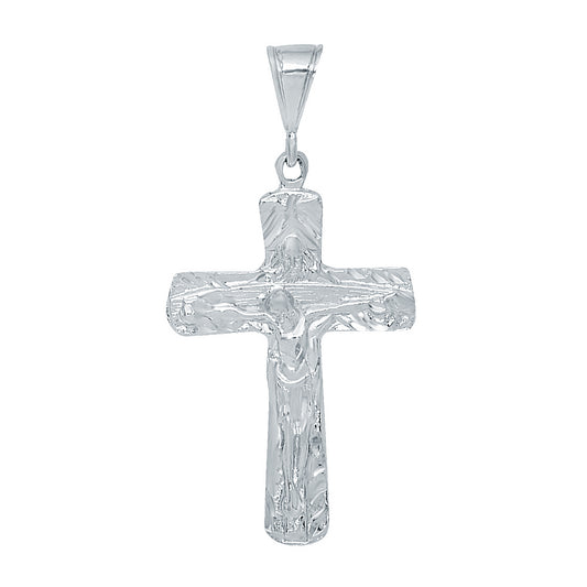 Rhodium Plated 44mm x 6.8 cm Diamond-Cut Resurrection Crucifix Pendant