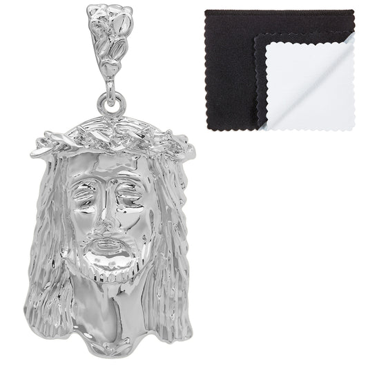 Rhodium Plated Jesus Piece Pendant, 49mm x 27mm (⅞ inches' x ')