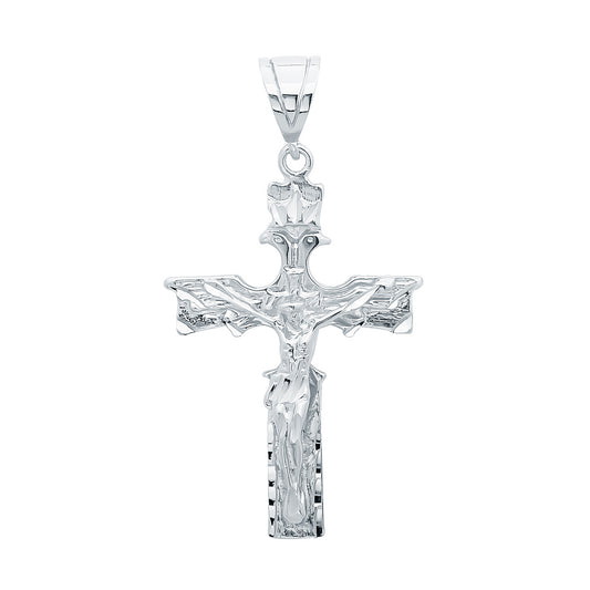 Large 38.5mm x 5.4 cm Rhodium Plated Crowned Eagle Crucifix Pendant