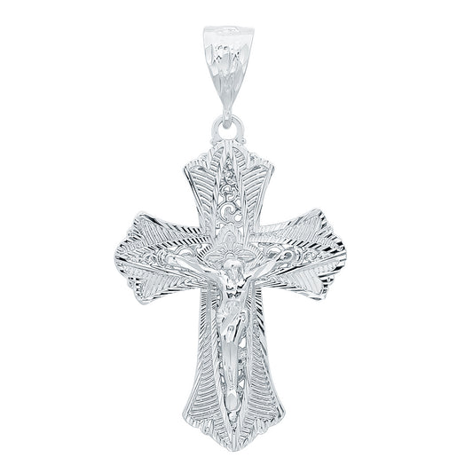 Large 39.5mm x 5.3 cm Rhodium Plated Ornate Patonce Crucifix Pendant