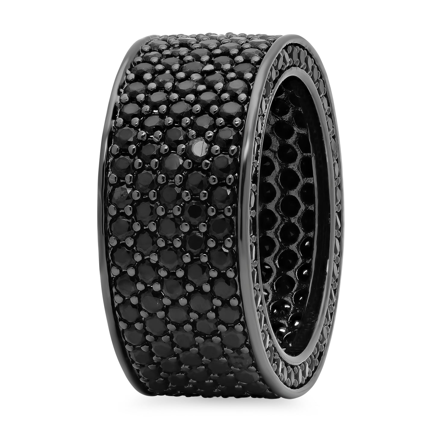 Black Plated Micro-Pave Iced Out Cubic Zirconia Band Ring + Jewelry Polishing Cloth (SKU: RN1166)