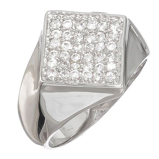 Rhodium Plated Ring Iced Out With Micro Pave Cubic Zirconia CZ Stones