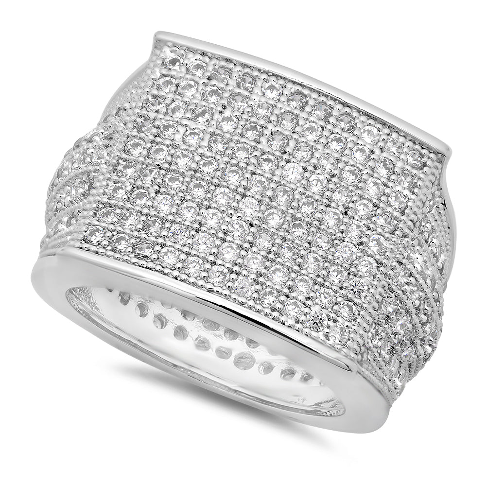 Rhodium Plated Micro-Pave Iced Out Cubic Zirconia Square Top Ring