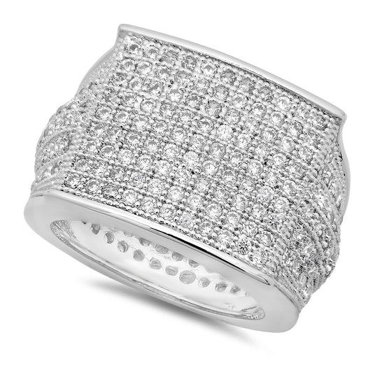 Rhodium Plated Micro-Pave Iced Out Cubic Zirconia Square Top Ring