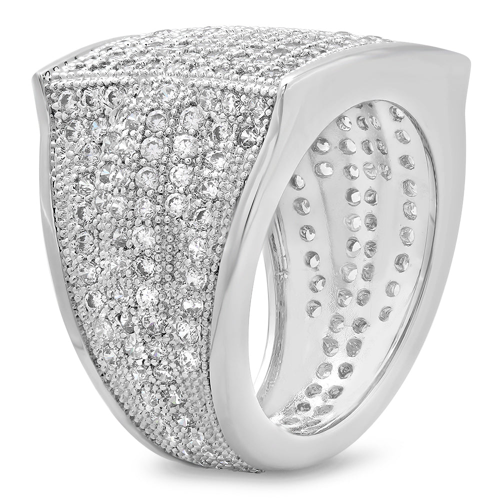 Rhodium Plated Micro-Pave Iced Out Cubic Zirconia Square Top Ring