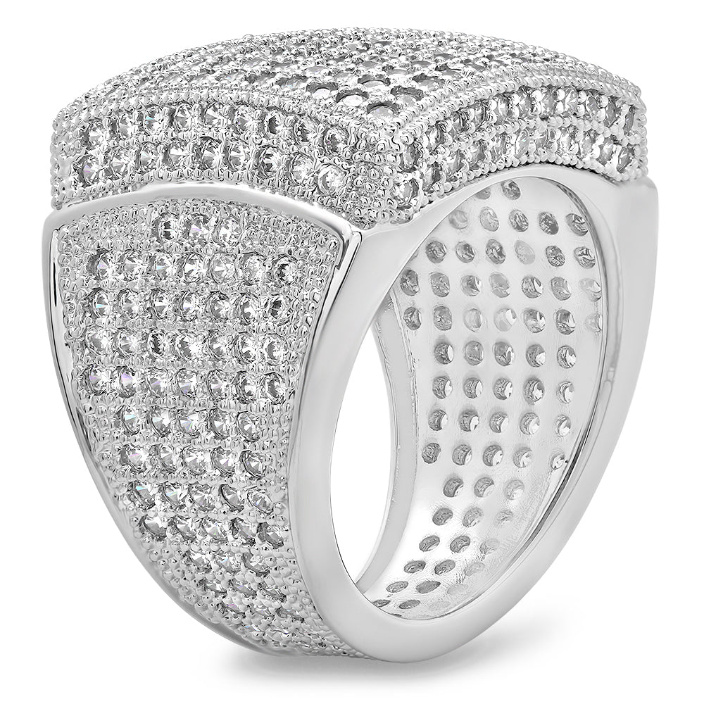 Rhodium Plated Micro-Pave Iced Out Cubic Zirconia Square Top Ring