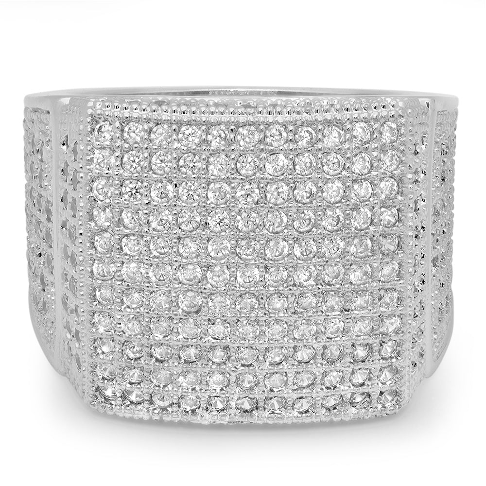 Rhodium Plated Micro-Pave Iced Out Cubic Zirconia Square Top Ring