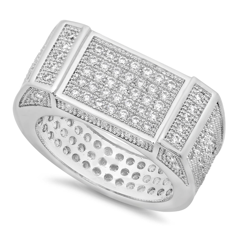 Rhodium Plated Micro-Pave Iced Out Cubic Zirconia Band Ring