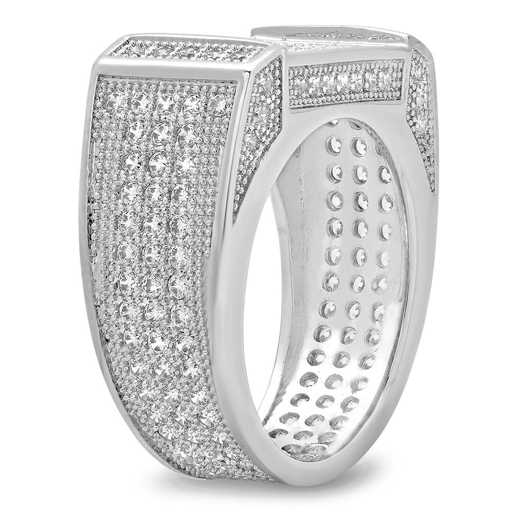 Rhodium Plated Micro-Pave Iced Out Cubic Zirconia Band Ring