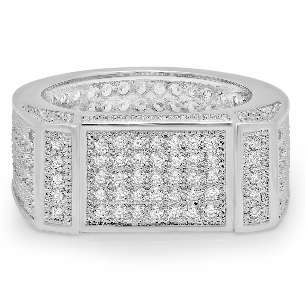 Rhodium Plated Micro-Pave Iced Out Cubic Zirconia Band Ring