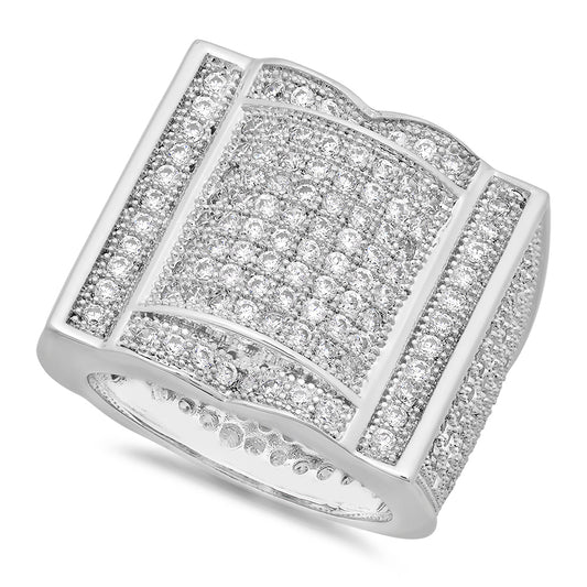 Rhodium Plated Micro-Pave Iced Out Cubic Zirconia Hip Hop Ring