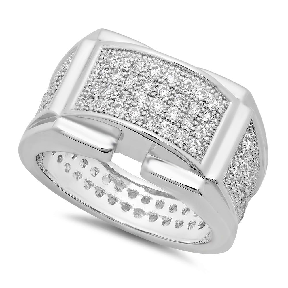 Rhodium Plated Micro-Pave Iced Out Cubic Zirconia Band Ring