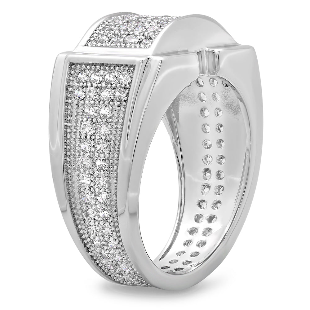 Rhodium Plated Micro-Pave Iced Out Cubic Zirconia Band Ring