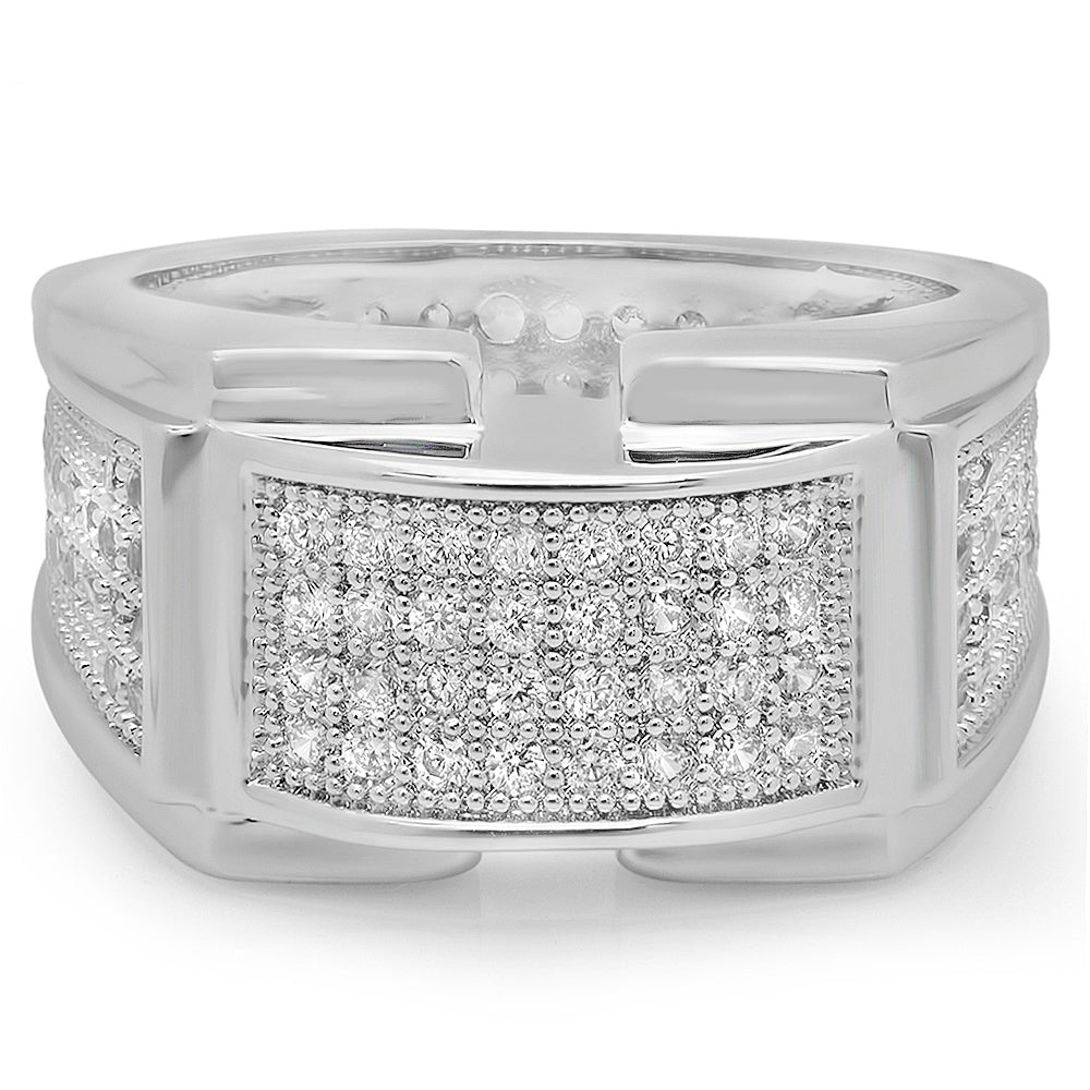 Rhodium Plated Micro-Pave Iced Out Cubic Zirconia Band Ring