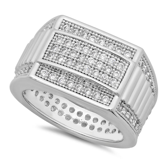 Rhodium Plated Micro-Pave Iced Out Cubic Zirconia Band Ring