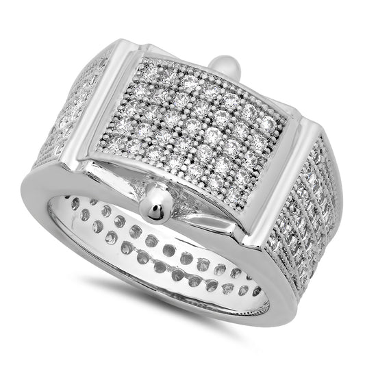 Rhodium Plated Micro-Pave Iced Out Cubic Zirconia Band Ring