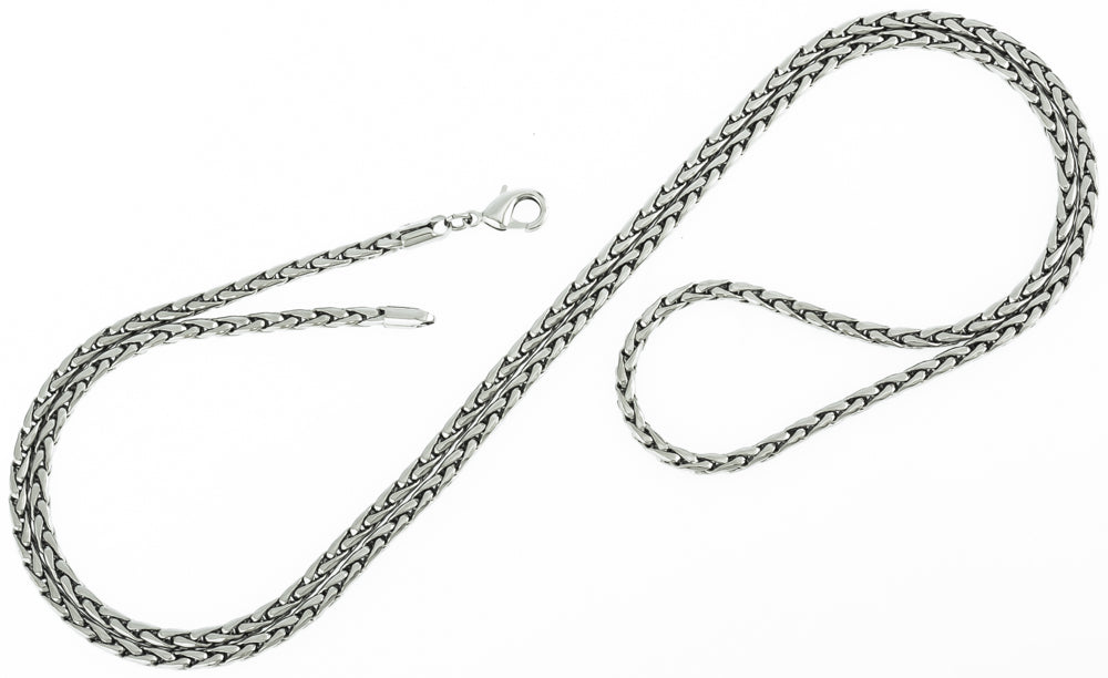 Men's 3mm Rhodium Plated Braided Wheat Chain Necklace, 36 inches