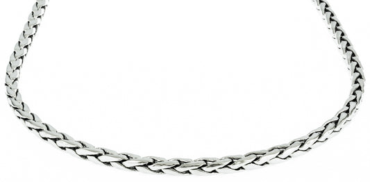 Men's 3mm Rhodium Plated Braided Wheat Chain Necklace, 36 inches