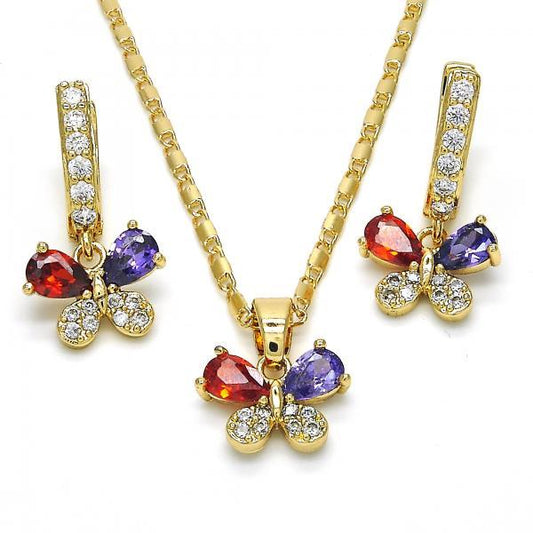 0.25 mils 14k Gold Plated CZ Butterfly Pendant + Mariner Chain Set, 18" + Jewelry Cloth (SKU: SET-1005A)