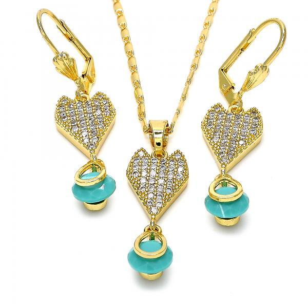 Women's 0.25 mils 14k Gold Plated CZ Pendant + Mariner Chain Necklace Set, 18" + Jewelry Cloth