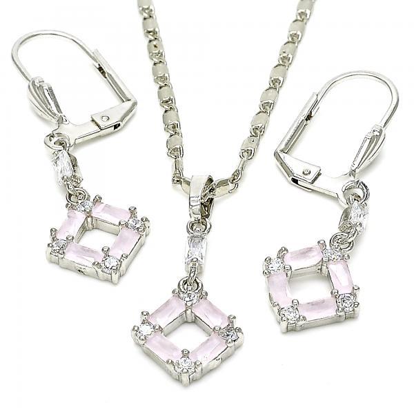 Women's 0.25 mils Rhodium Plated Silver CZ Pendant + Mariner Chain Necklace Set, 18" + Jewelry Cloth