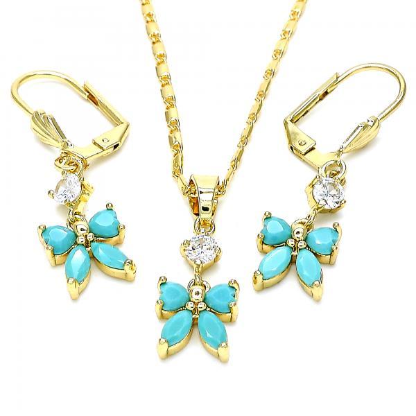 0.25 mils 14k Gold Plated CZ Butterfly Pendant + Mariner Chain Set, 18" + Jewelry Cloth