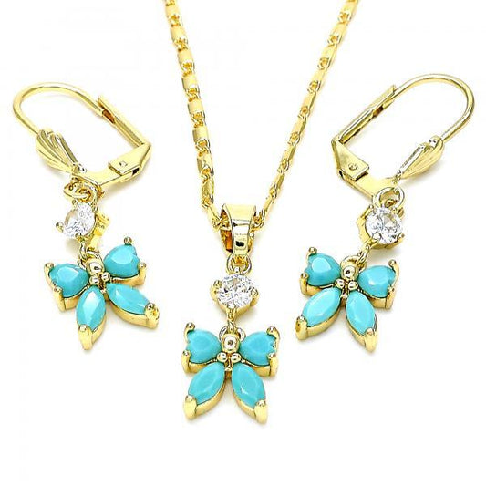 0.25 mils 14k Gold Plated CZ Butterfly Pendant + Mariner Chain Set, 18" + Jewelry Cloth (SKU: SET-1017C)