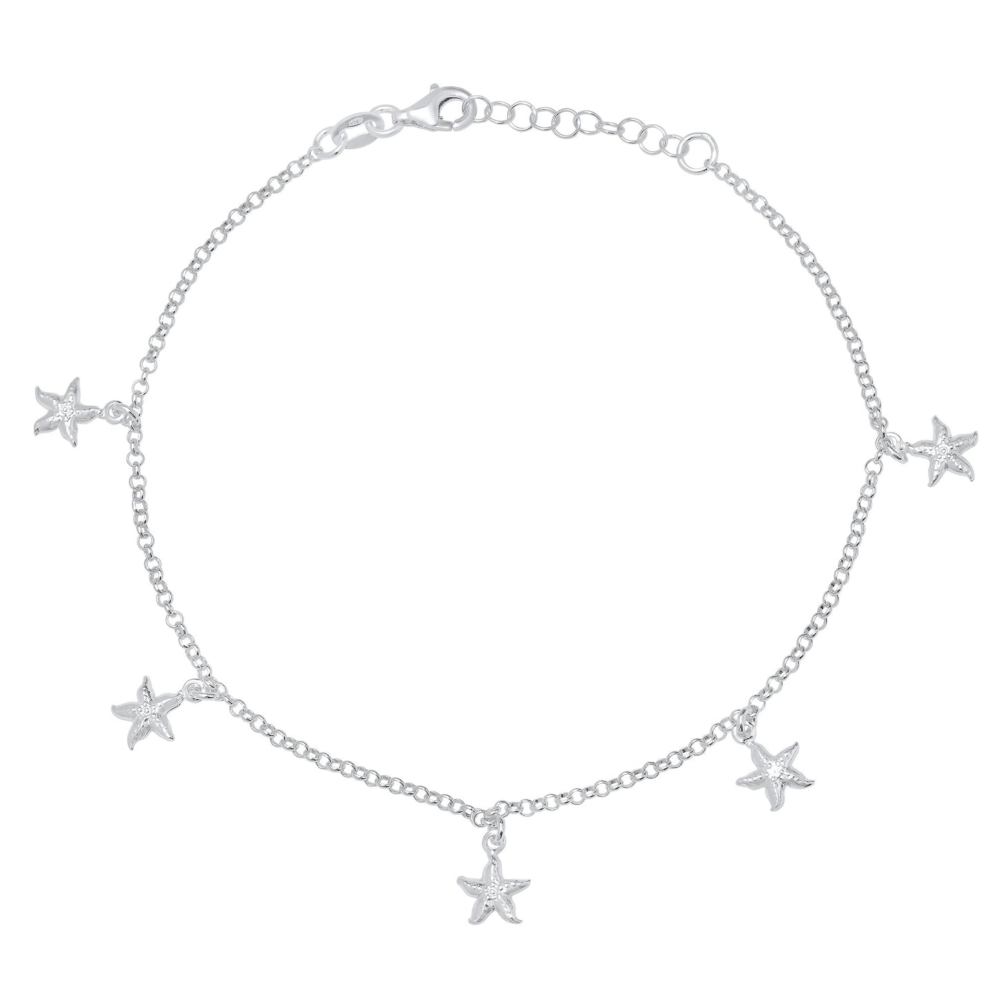 2mm Solid .925 Sterling Silver Round Charm Anklet, 10 inches