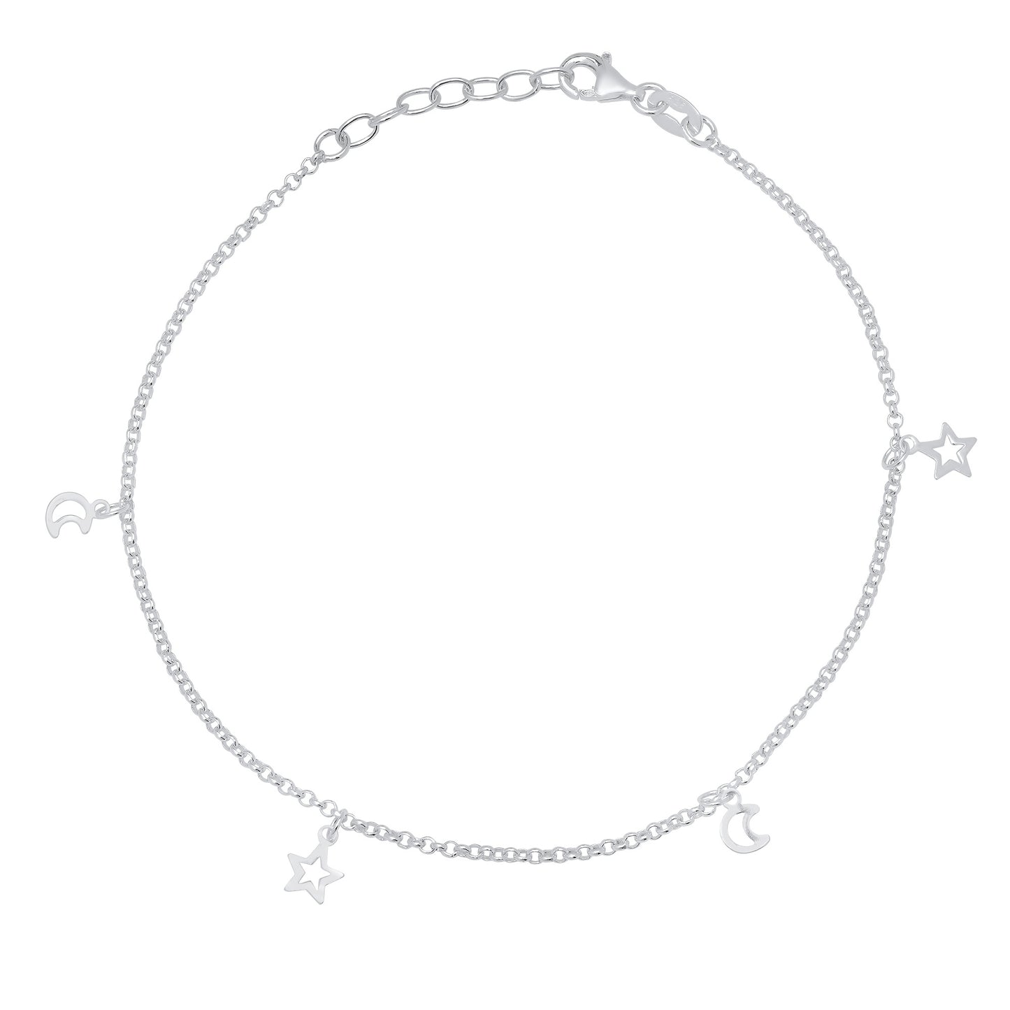 1.8mm Solid .925 Sterling Silver Round Charm Anklet, 10 inches