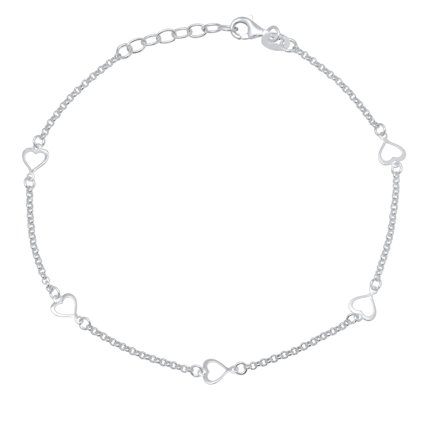 1.9mm Solid .925 Sterling Silver Round Charm Anklet, 10 inches