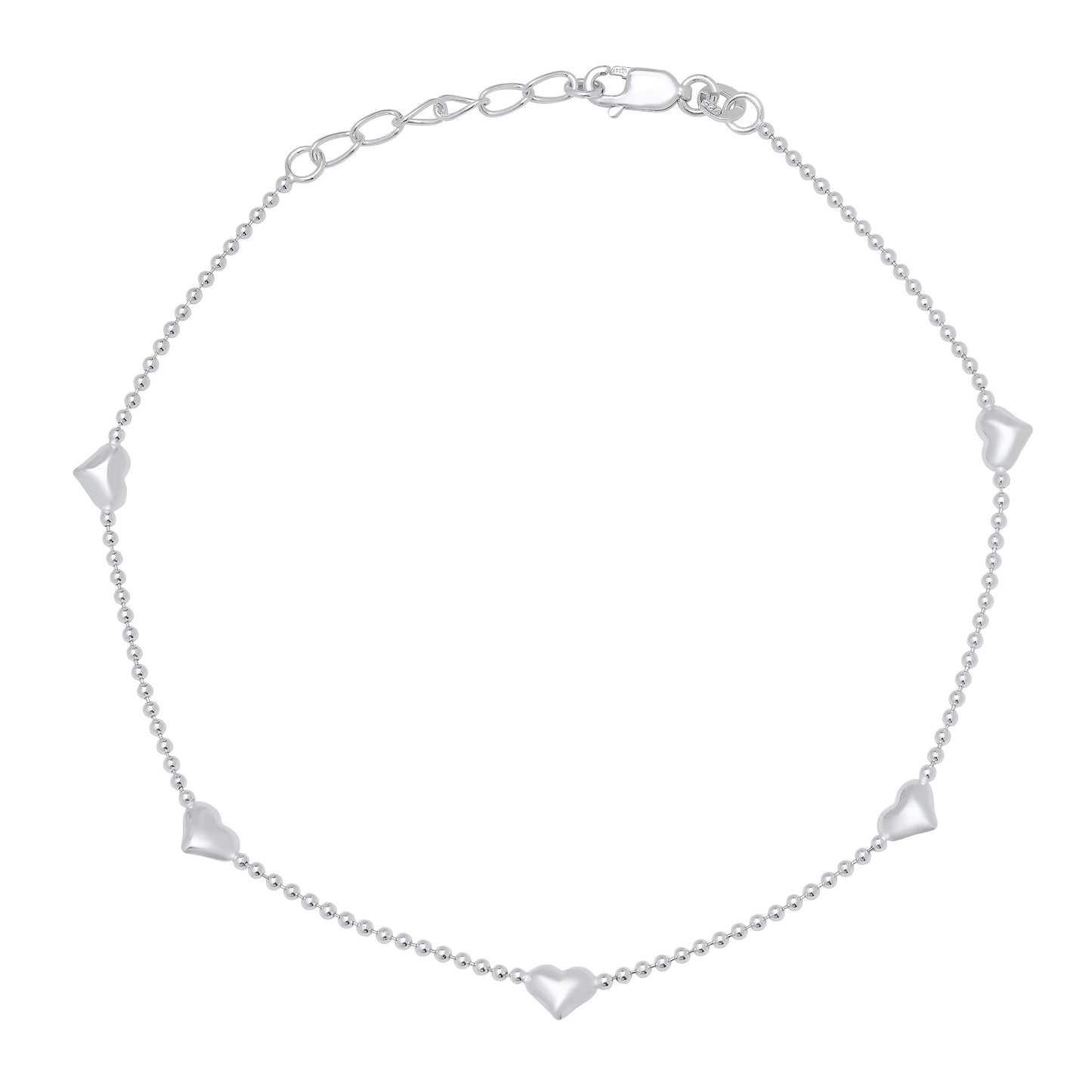 1.5mm Solid .925 Sterling Silver Ball Military Charm Anklet, 10.5 inches