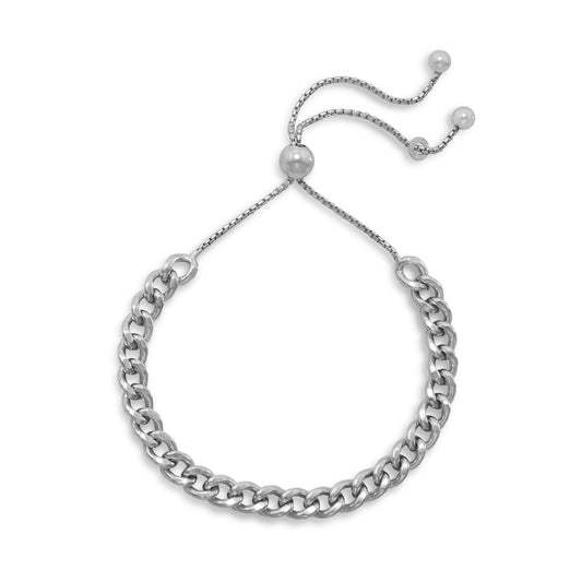 5mm Polished Rhodium Plated Silver Curb Bolo Bracelet, 9 inches