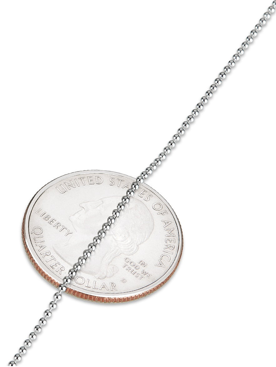 1.2mm Solid .925 Sterling Silver Ball Military Bead Chain Necklace