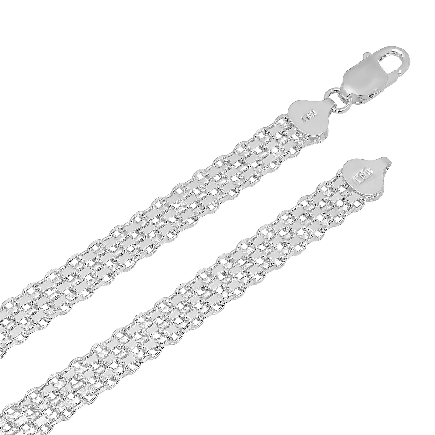 7.9mm Solid .925 Sterling Silver Flat Bismark Chain Necklace