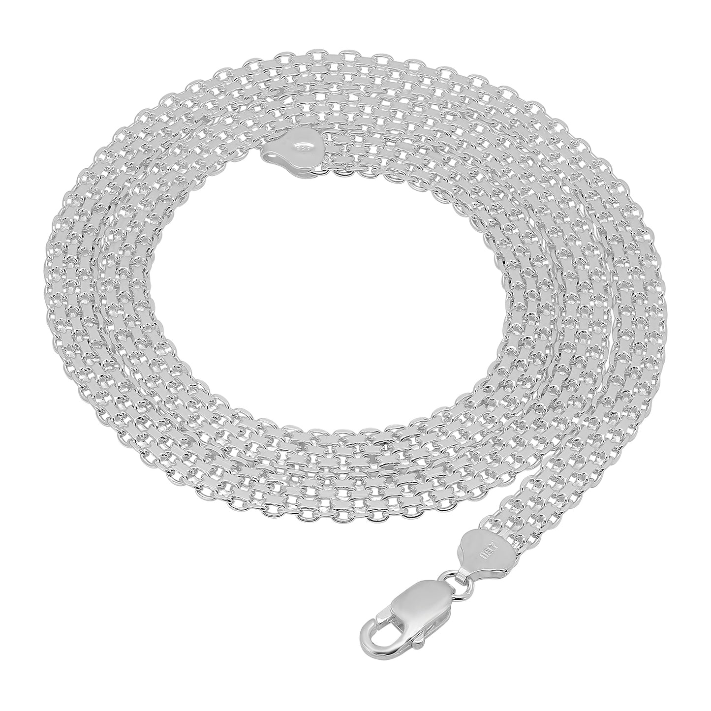 7.9mm Solid .925 Sterling Silver Flat Bismark Chain Necklace