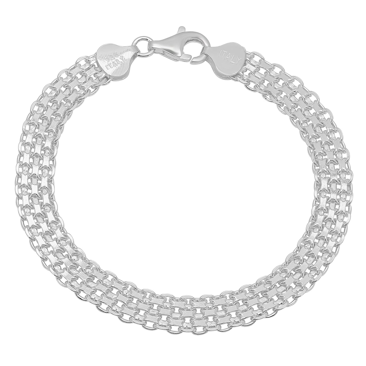 7.9mm Solid .925 Sterling Silver Flat Bismark Chain Bracelet