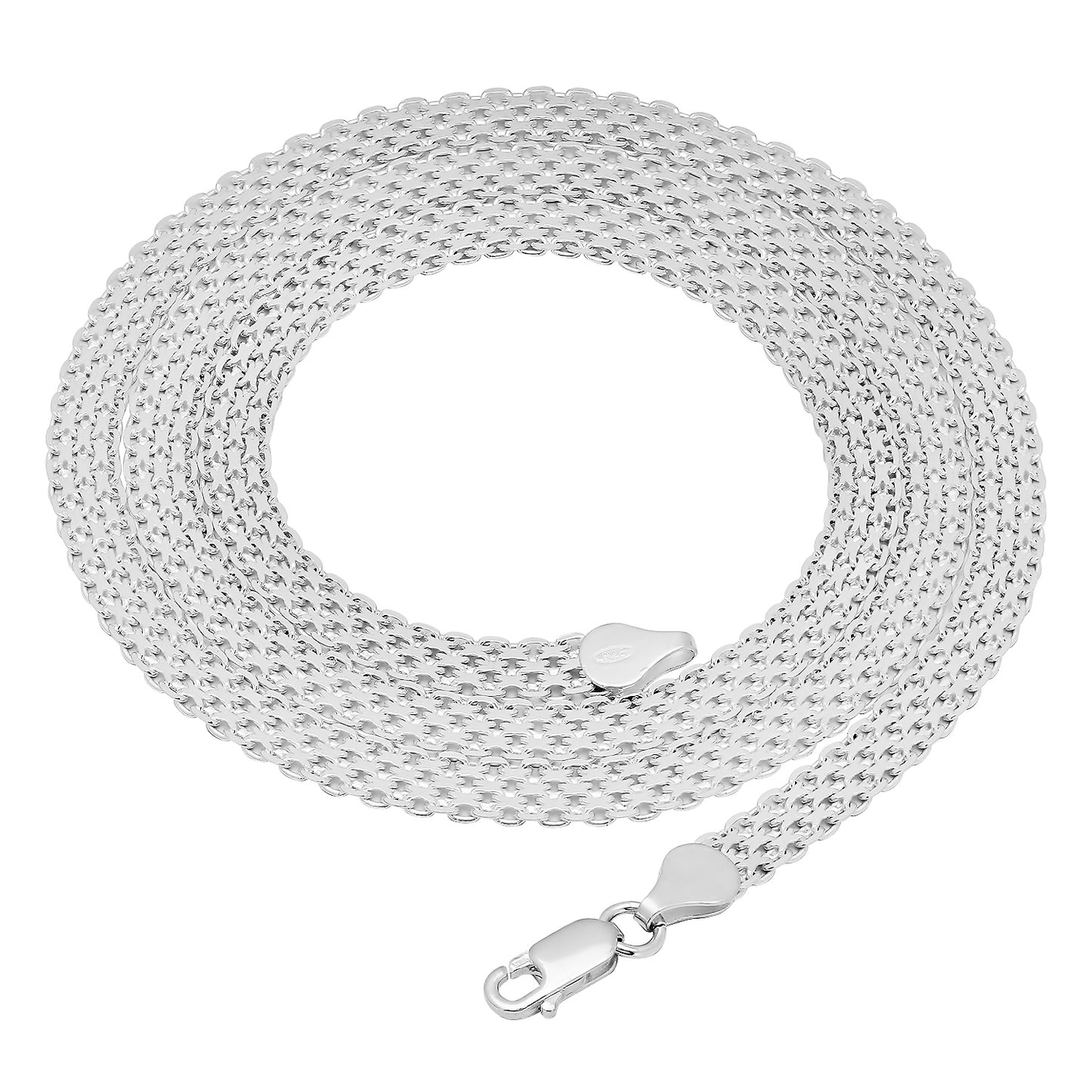 5.3mm Solid .925 Sterling Silver Flat Bismark Chain Necklace