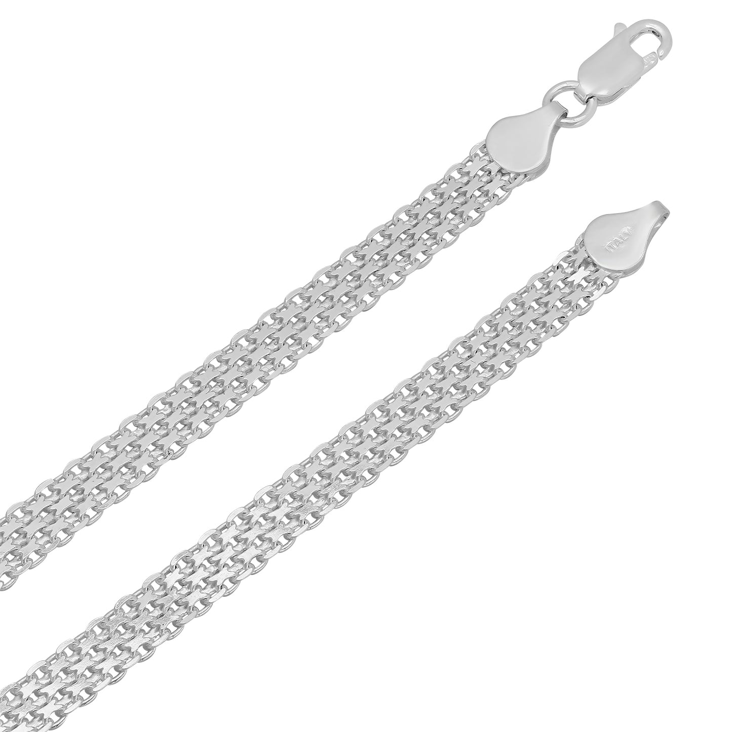 5.3mm Solid .925 Sterling Silver Flat Bismark Chain Necklace