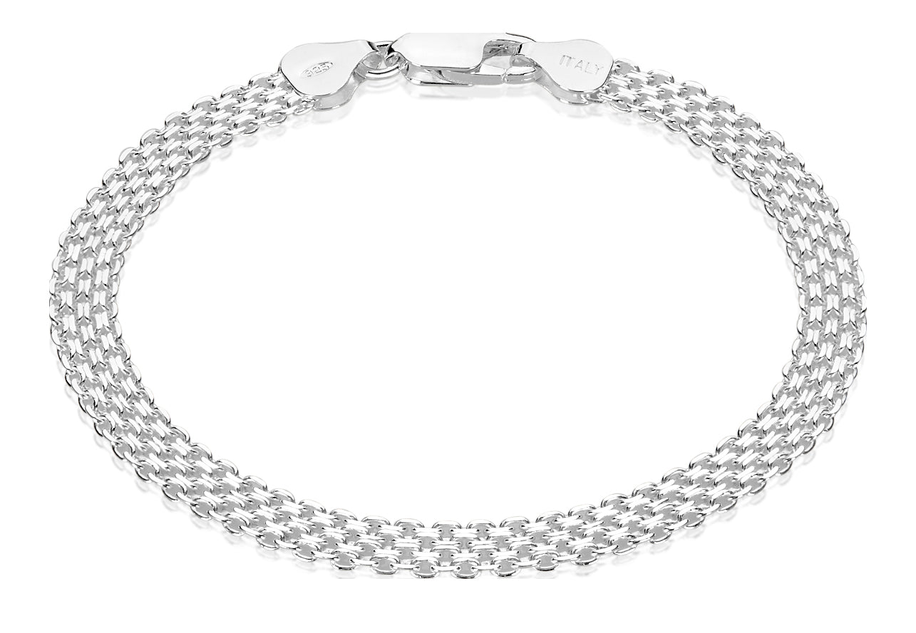 Men's 5.7mm Solid .925 Sterling Silver Flat Bismark Chain Necklace