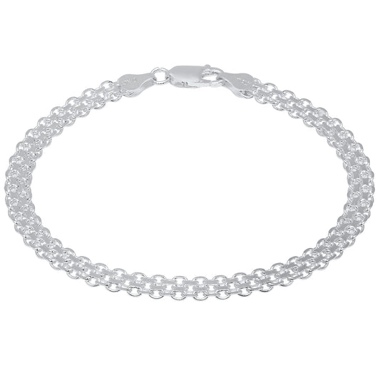 5.7mm Solid .925 Sterling Silver Flat Bismark Chain Bracelet