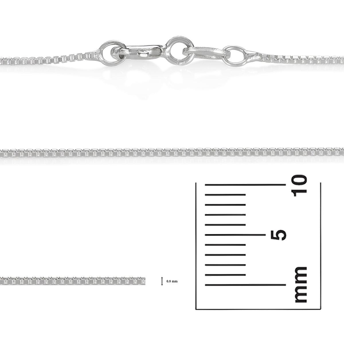 0.7mm Solid .925 Sterling Silver Square Box Chain Necklace