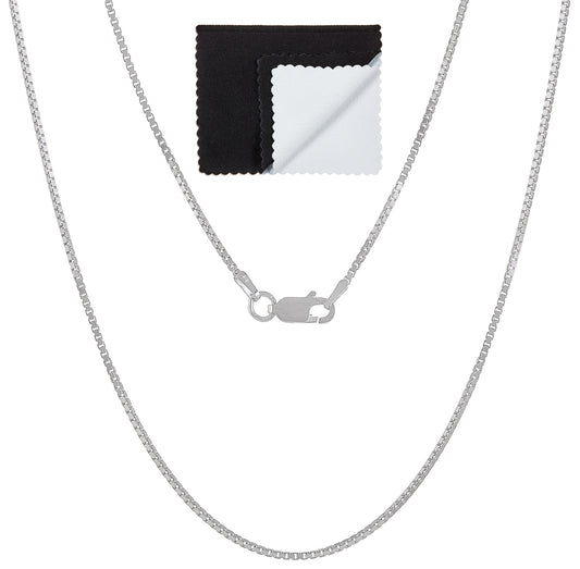 1.2mm Solid .925 Sterling Silver Square Box Chain Necklace