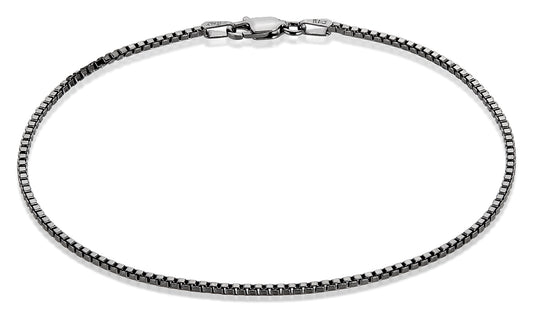 1.5mm Black Plated Silver Square Box Chain Bracelet