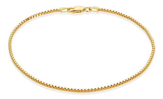 1.5mm Gold Plated Silver Square Box Chain Bracelet